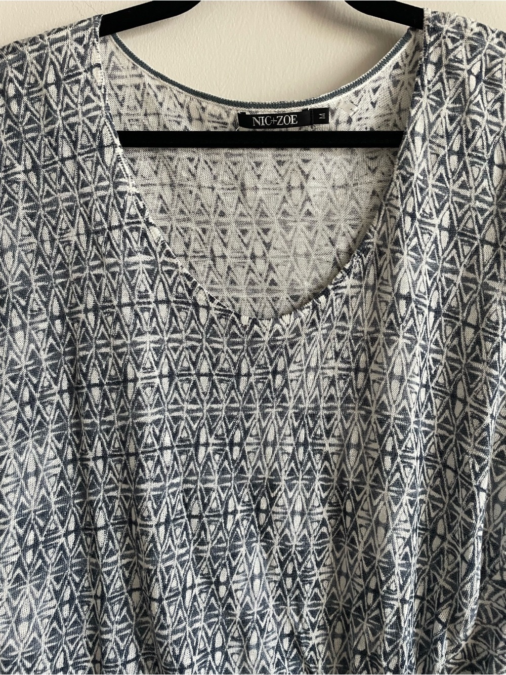 Nic + Zoe top lightweight scoop neck t shirt faux tie linen blend blue white M - Picture 2 of 7